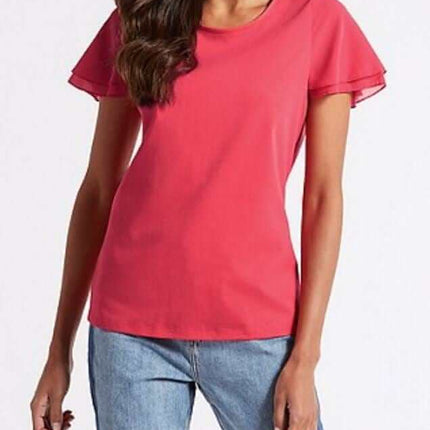 M&S Pure Cotton Flutter Sleeve Pink Blouse