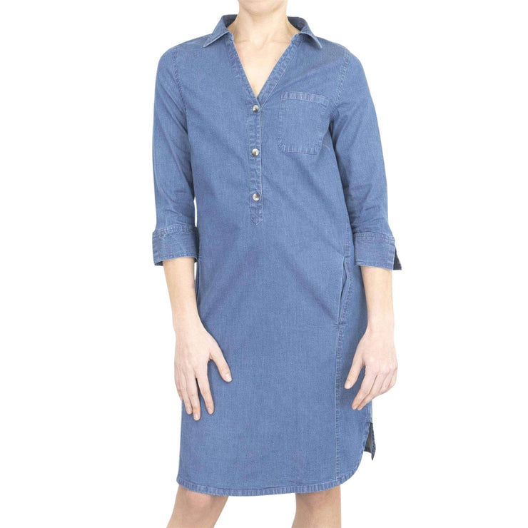 Bonmarche Mid Blue Denim 3/4 Sleeve Casual Short Dress with Pockets