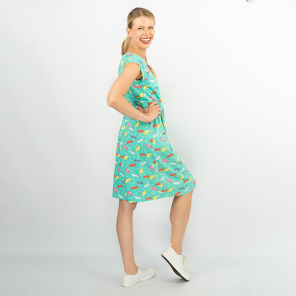 Frugi Short Sleeve Green Elasticated Waist Relaxed Casual Summer Jersey Dresses - Quality Brands Outlet