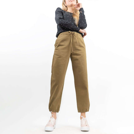 Hush Washed Khaki Green Crop Wide Leg Stretch Trousers with Pockets-Quality Brands Outlet-