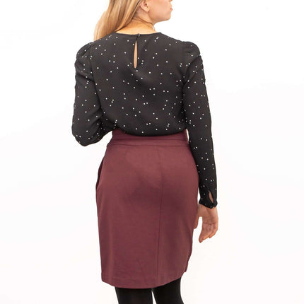 M&S Women Black Polka Dot Long Sleeve Round Neck Top