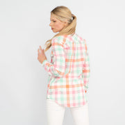 Pastel Check Long Sleeve Button-Up Women's Cotton Shirts