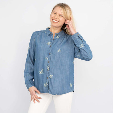 White Stuff Day Break Blue Soft Light Denim Long Sleeve Relaxed Shirts-Quality Brands Outlet-