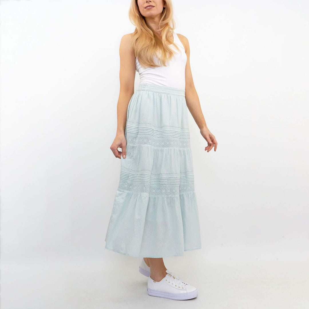 M S Womens Per Una Mint Green Tiered Relaxed Flare Long Maxi Summer Casual Beach Holiday Skirts Quality Brands Outlet