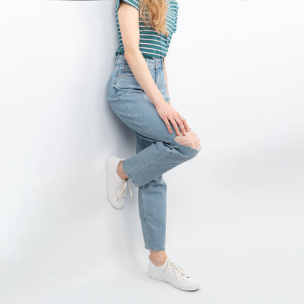 M&S Boyfriend Style Blue Denim High Waist Ripped Jeans