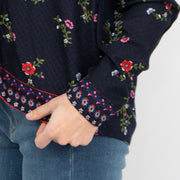 TU Clothing Navy Floral Long Sleeve Relaxed Fit Shirts Button Tops - Quality Brands Outlet