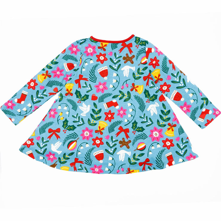 Mini Boden Girls Blue Floral Print Long Sleeve Jersey Dresses - Quality Brands Outlet
