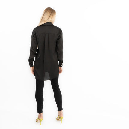 Coast Black Drap Satin Longline Long Sleeve Tunic Shirt-Quality Brands Outlet-