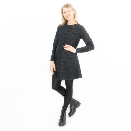 Long Sleeve Black Check Tunic Loose Longline Tops-Quality Brands Outlet-