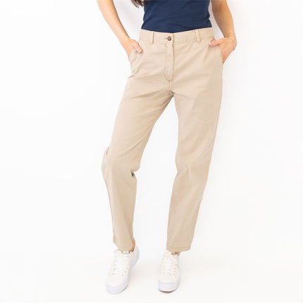 M&S Cotton Rich Tapered Leg Ankle Grazer Beige Stretch Cotton Chino Trousers - Quality Brands Outlet