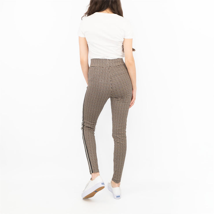 M&S Womens Leggings in Brown Check Pattern with Stripe Details