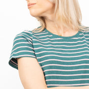 Green Striped Breton Casual Cotton Jersey T-shirt Short Sleeve Tops