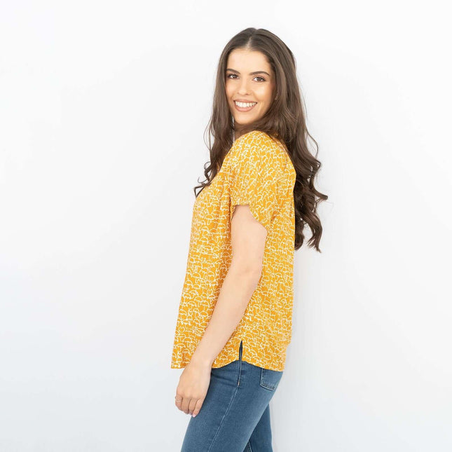 White Stuff Short Sleeve Yellow Umbrella Print Relaxed Casual Tops-Quality Brands Outlet-