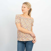 Leia Gathered Off Shoulder Short Sleeve Ditsy Floral Relaxed Tops