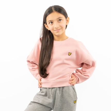 Lyle & Scott Girls Long Sleeve Pink Cropped Fleece Lined Sweatshirts-Quality Brands Outlet-
