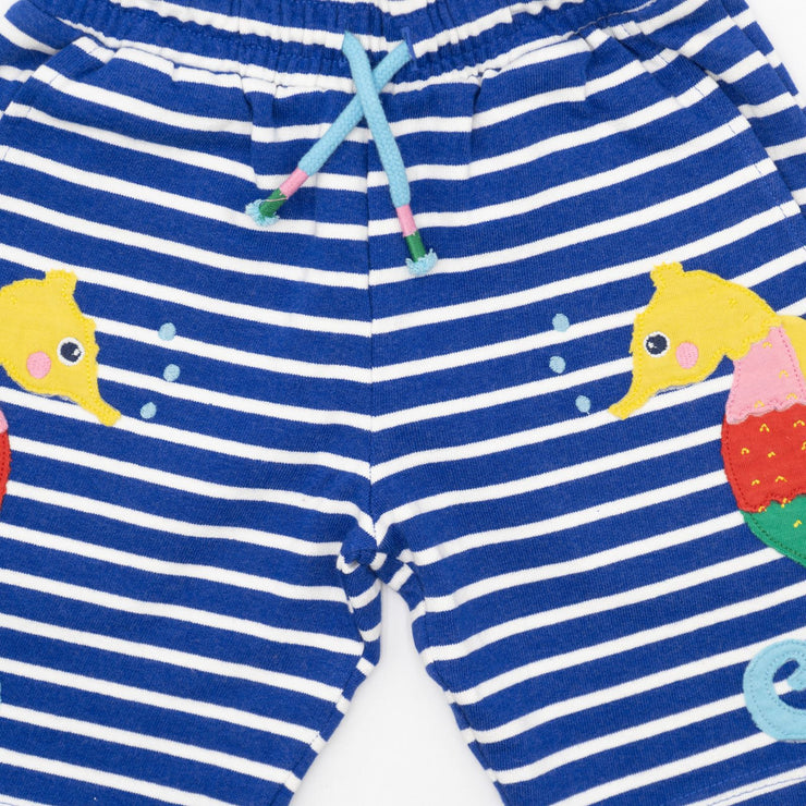 Mini Boden Boys Blue Striped Summer Shorts Drawstring Elasticated Waist with Pocket - Quality Brands Outlet