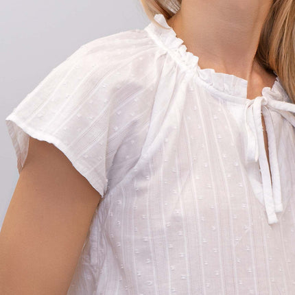 M&S Ivory Lightweight Textured Blouse Short Sleeve Tie Neck Tops