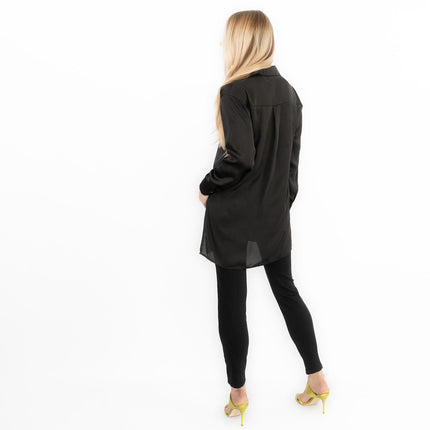 Coast Black Drap Satin Longline Long Sleeve Tunic Shirt-Quality Brands Outlet-