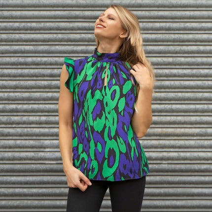 Karen Millen Bold Leopard Print Keyhole Neck Blouse-Quality Brands Outlet-