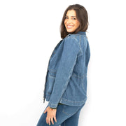 White Stuff Layla Blue Denim Jacket Long Sleeve Adjustable Waist with Pockets