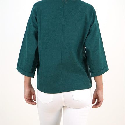 Seasalt Carlyon Bay Green Relaxed Fit Blouse 3/4 Sleeve Tops-Quality Brands Outlet-