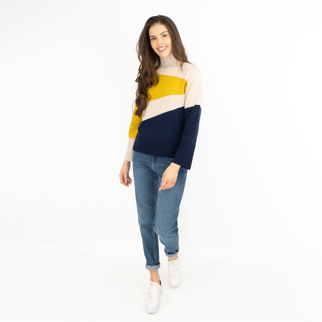M&S Colour Block Funnel Neck Wool Blend Jumper-Quality Brands Outlet-