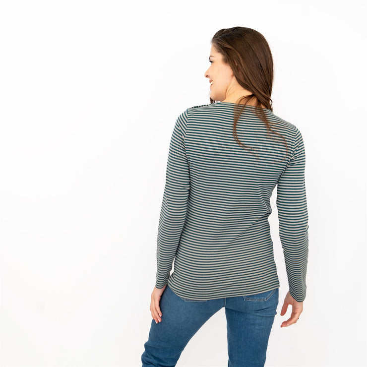 Seasalt Breton Green Grey Stripe Long Sleeve Tops - Quality Brands Outlet