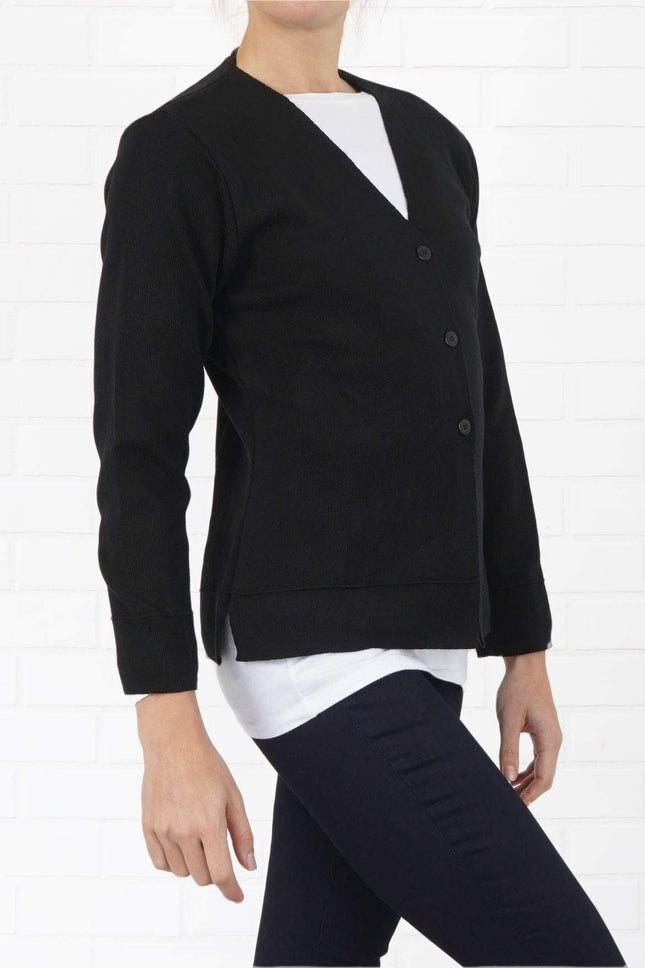 Balmoral Cardigan Black / 14/16 Balmoral V-Neck Wool Mix Teflon Coated Cardigan in 2 Colours