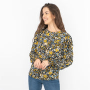 M&Co Black Floral Tops Long Sleeve Round Neck Elasticated Cuffs