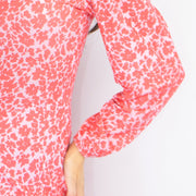 Oasis Pink Long Sleeve Floral Print Slit Summer Long Midi Dresses