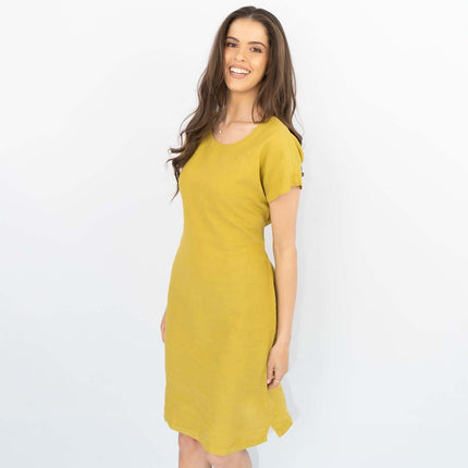 White Stuff Short Sleeve Linen Olive Green Tie-On Summer Short Dress-Quality Brands Outlet-