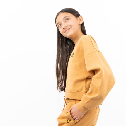 Lyle & Scott Girls Long Sleeve Mustard Yellow Cropped Fleece Lined Sweatshirts-Quality Brands Outlet-