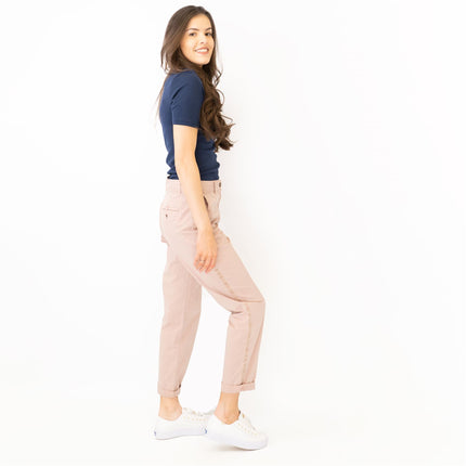 M&S Cotton Rich Tapered Leg Ankle Grazer Pink Stretch Cotton Chino Trousers - Quality Brands Outlet
