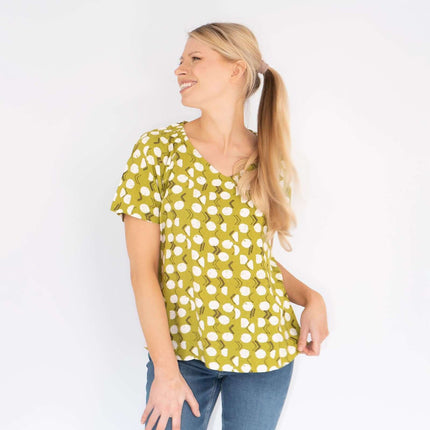 White Stuff Amora Limestone Print Green Short Sleeve Top-Quality Brands Outlet-