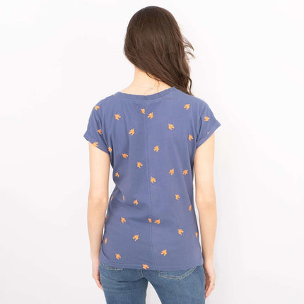 White Stuff Short Sleeve Blue Notch Neck Embroidered Cotton Jersey Tops-Quality Brands Outlet-