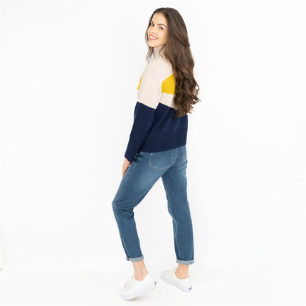 M&S Colour Block Funnel Neck Wool Blend Jumper