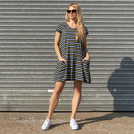 Seasalt Short Sleeve Clear Light Navy Breton Striped Relaxed Casual Jersey Dress-Quality Brands Outlet-
