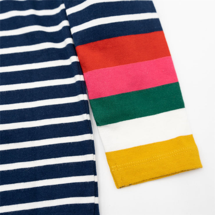 Mini Boden Girls Navy Stripe T-Shirt Rainbow Long Sleeve Tops - Quality Brands Outlet