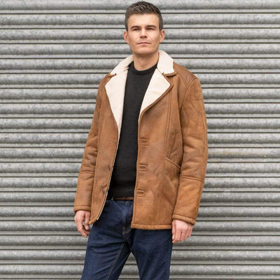 Topman Tan Shearling Faux Leather Sheepskin Jacket - Quality Brands Outlet