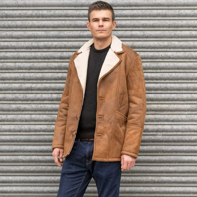 Tan sheepskin jacket store