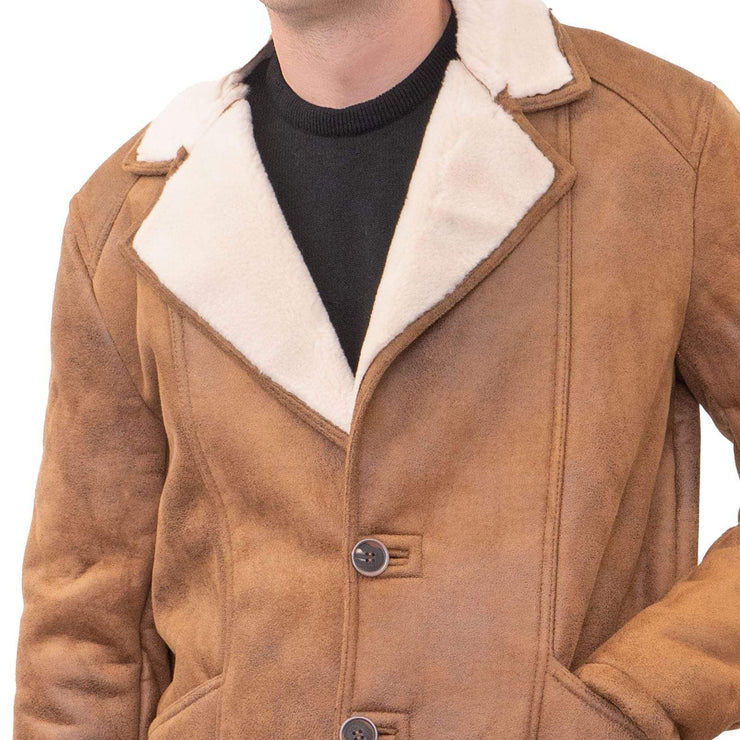 Topman Tan Shearling Faux Leather Sheepskin Jacket - Quality Brands Outlet