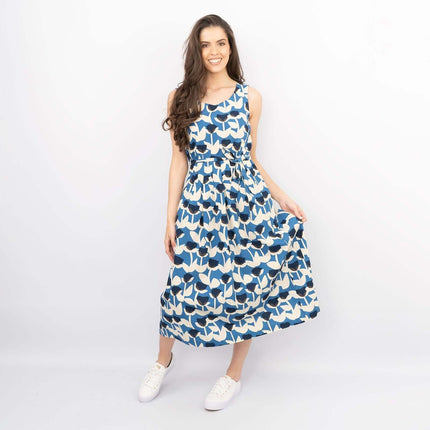Seasalt Belle Blue Tulip Print Sleeveless Flare Midi Dresses-Quality Brands Outlet-