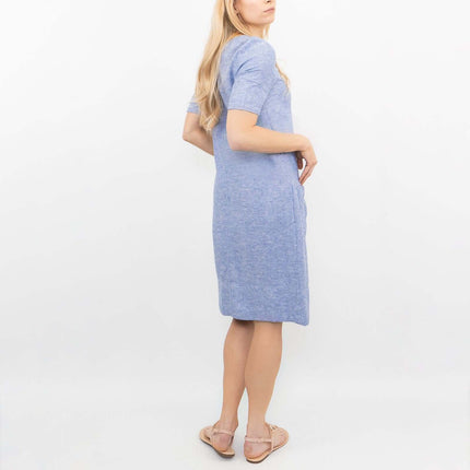 M&S Linen Blend Blue Chambray Short Sleeve Shift Dress