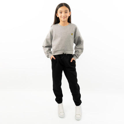 Lyle & Scott Girls Long Sleeve Grey Cropped Fleece Lined Sweatshirts-Quality Brands Outlet-
