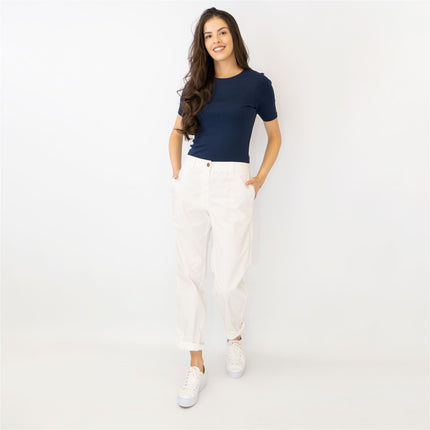 M&S Cotton Rich Tapered Leg Ankle Grazer White Stretch Cotton Chino Trousers - Quality Brands Outlet