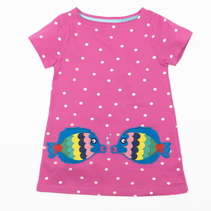 Mini Boden Girls Pink Spotty Fish Tunic Short Sleeve Longline Tops - Quality Brands Outlet