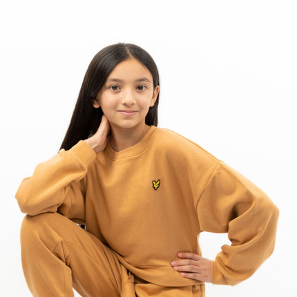 Lyle & Scott Girls Long Sleeve Mustard Yellow Cropped Fleece Lined Sweatshirts-Quality Brands Outlet-