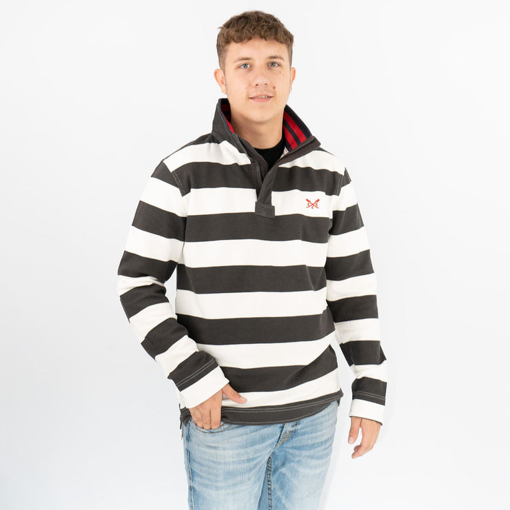 Crew Clothing Mens Padstow White Striped Classic Half Zip Sweatshirt Jumper Tops