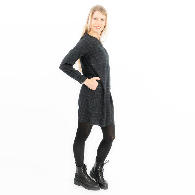 Long Sleeve Black Check Tunic Loose Longline Tops-Quality Brands Outlet-