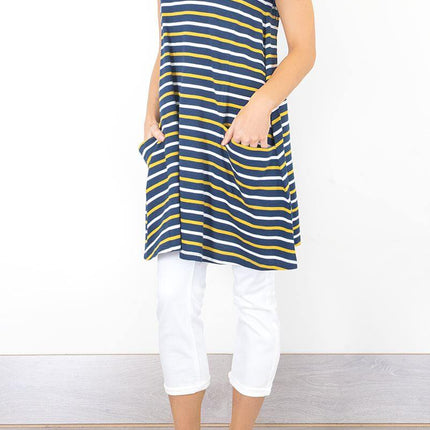 Seasalt Short Sleeve Clear Light Navy Breton Striped Relaxed Casual Jersey Dress-Quality Brands Outlet-
